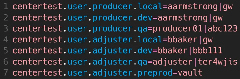 Finally, let’s look at a more complex example with different users, passwords, and even pulling information from a value or secret source.