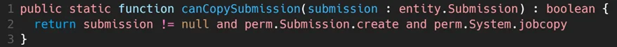 At the application layer, code ties actions directly to permissions, not to roles. Let us look at an example of defining a Guidewire action to a permission.