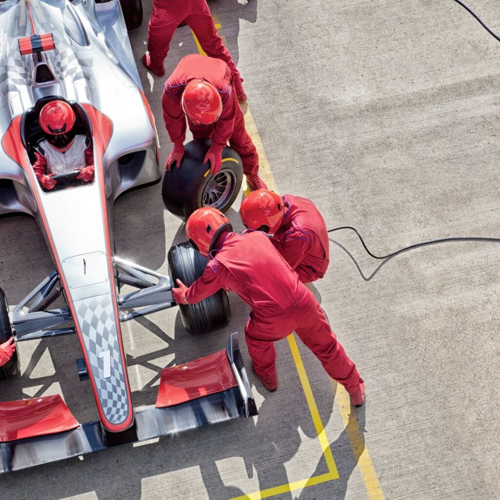 Formula 1 car during a pit stop